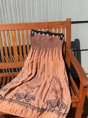 LAPIS Bohemian Peach Maxi Skirt with Butterfly Motif. NWOT